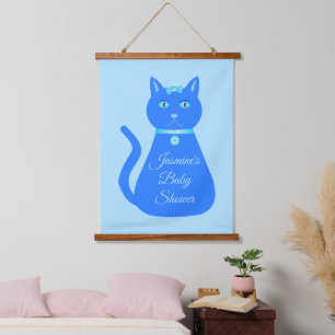 Tapiz Con Marco De Madera Personalizado de gato de niño pequeño azul