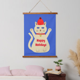 Tapiz Con Marco De Madera Personalizado de gatos de Navidades curados