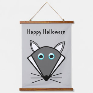 Tapiz Con Marco De Madera Personalizado de Lobo de Halloween