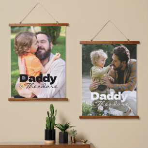 Tapiz Con Marco De Madera Personalizado moderno foto Papi y nombre del bebé
