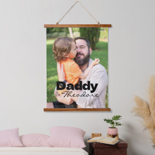 Tapiz Con Marco De Madera Personalizado moderno foto Papi y nombre del bebé 