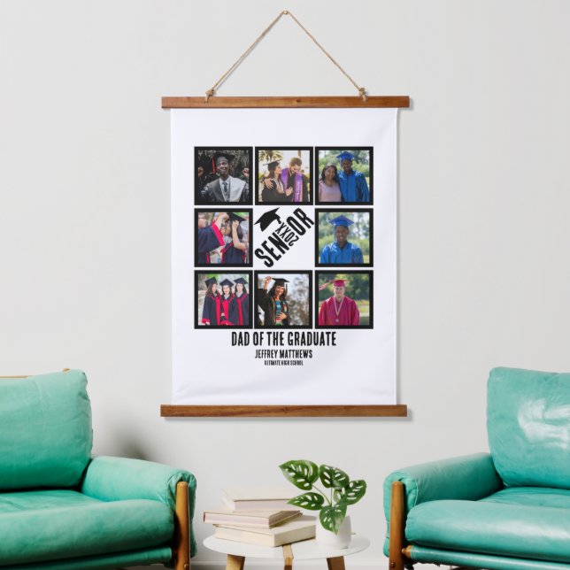 Tapiz Con Marco De Madera Personalizado Papá del Collage de fotos de grado 8 (Sala de estar)