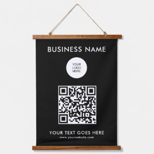 Tapiz Con Marco De Madera Personalizado QR Code Business Company - Plantilla