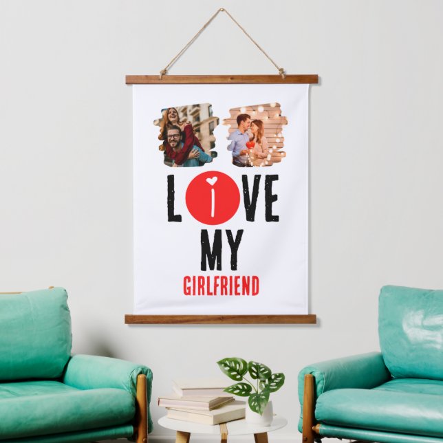 Tapiz Con Marco De Madera Personalizado único 2 foto collage I Love My Girlf (Sala de estar)