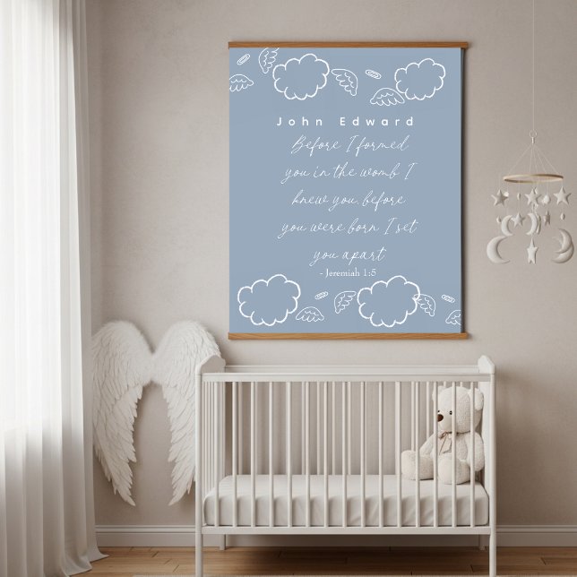 Tapiz Con Marco De Madera Personalized Name Cloud Jeremiah 1:5 Nursery  (Personalized Name Cloud Jeremiah 1:5 Nursery Hanging Tapestry)