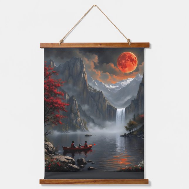 Tapiz Con Marco De Madera Pesca bajo la Luna Roja (Anverso)