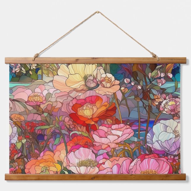 Tapiz Con Marco De Madera Pétalos De Vidrio Botánico (Anverso )