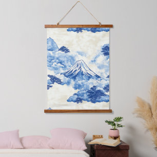 Tapiz Con Marco De Madera Pico de Nube Azul Tranquilizante Paisaje