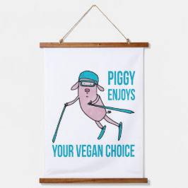 Tapiz Con Marco De Madera Piggy Enjoys Your Vegan Choice -