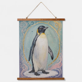Tapiz Con Marco De Madera Pingüino Magico Pastel