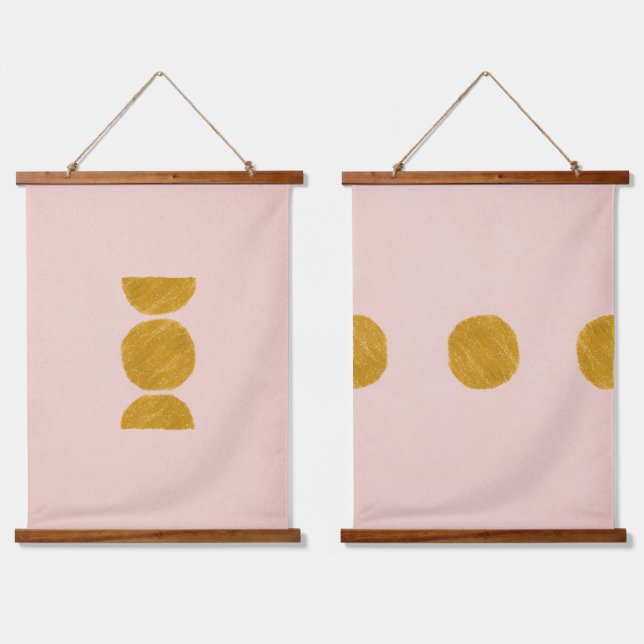 Tapiz Con Marco De Madera Pink and rust abstract half-circles (Doble)