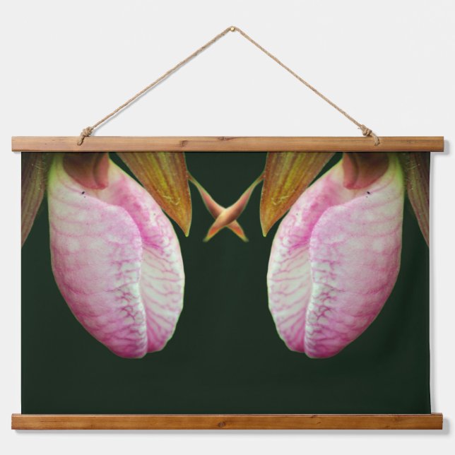 Tapiz Con Marco De Madera Pink Lady Slipper Orchid Flower Mirror Abstract (Anverso )