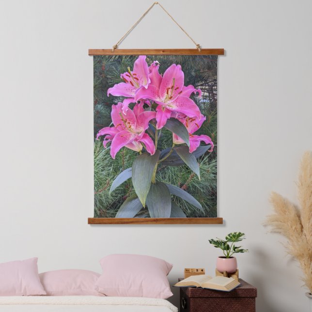 Tapiz Con Marco De Madera Pink Oriental Lilies Floral (Dormitorio)