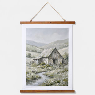 Tapiz Con Marco De Madera Pintura al óleo de paisaje de granja rústica vinta