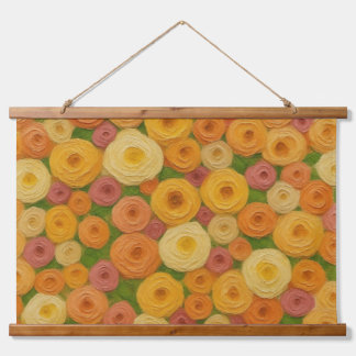 Tapiz Con Marco De Madera Pintura al óleo de patrón floral continuo de otoño