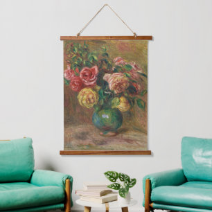 Tapiz Con Marco De Madera Pintura al óleo floral francesa vintage de Renoir
