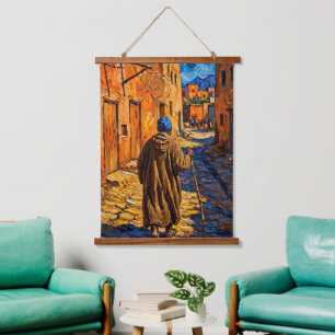 Tapiz Con Marco De Madera Pintura al óleo impasto de noche estrellada en pue