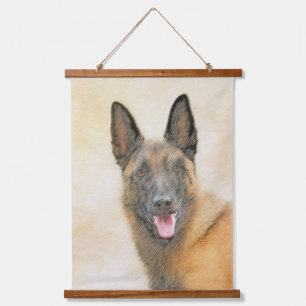 Tapiz Con Marco De Madera Pintura belga malinois - Arte de perro original