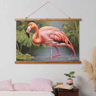 Tapiz Con Marco De Madera Pintura de arte de arte de IA con Flamingo de époc