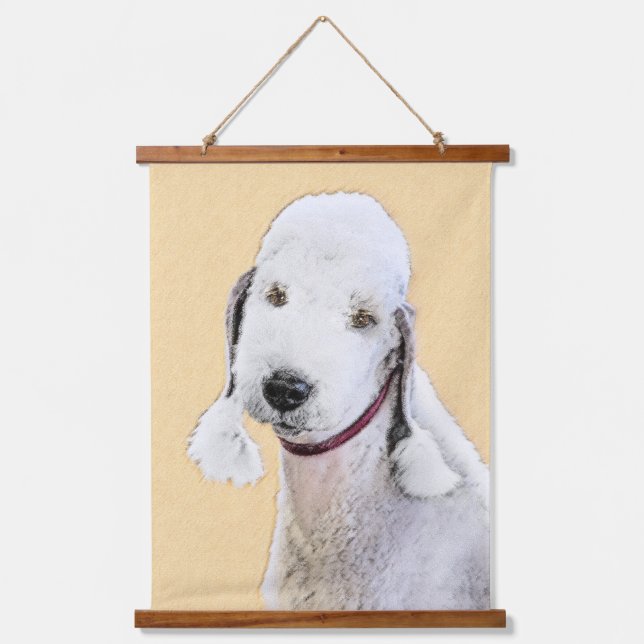 Tapiz Con Marco De Madera Pintura de Bedlington Terrier - Original Perro Art (Anverso)