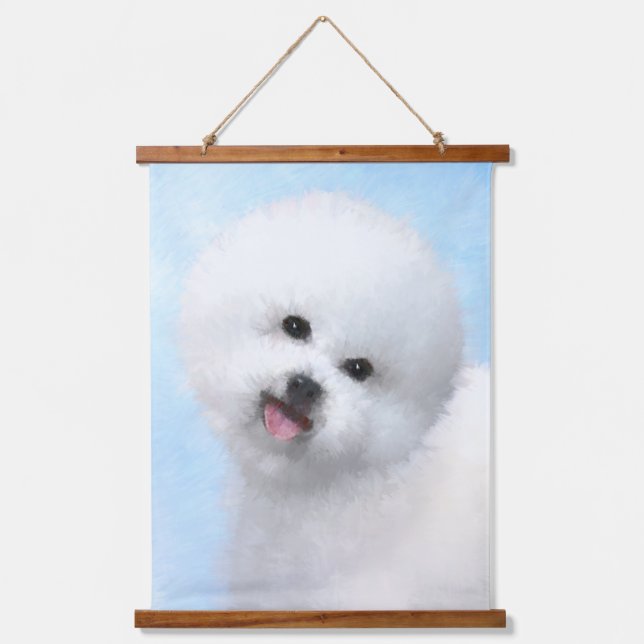 Tapiz Con Marco De Madera Pintura de Bichon Frise - Arte de Perro Original. (Anverso)