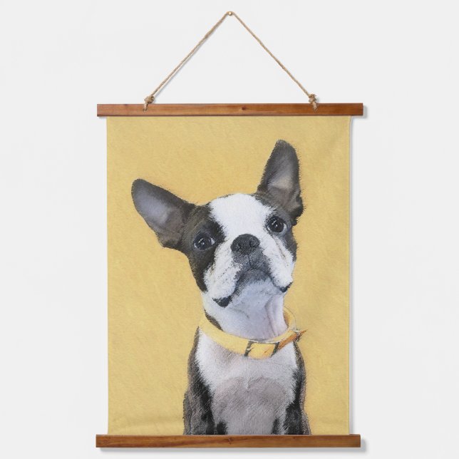 Tapiz Con Marco De Madera Pintura de Boston Terrier - Arte de Perro Original (Anverso)