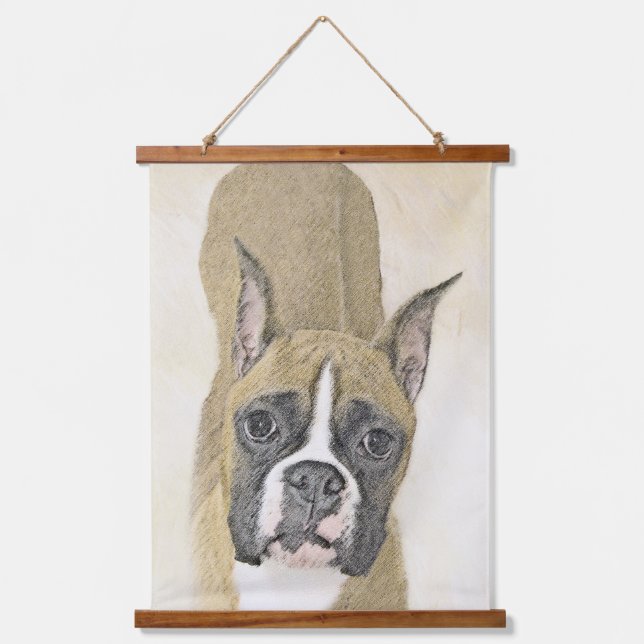 Tapiz Con Marco De Madera Pintura De Boxer - Arte De Perro Original Cuto (Anverso)
