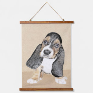 Tapiz Con Marco De Madera Pintura de cachorro de abeja de Basset - Arte Perr