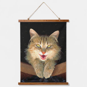 Tapiz Con Marco De Madera Pintura de gato loco - Arte de gato original lindo