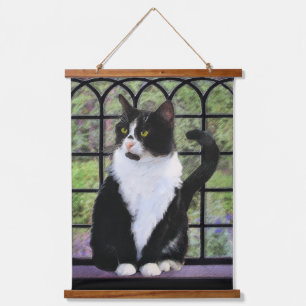 Tapiz Con Marco De Madera Pintura de gatos de Tuxedo - Arte de gatos origina