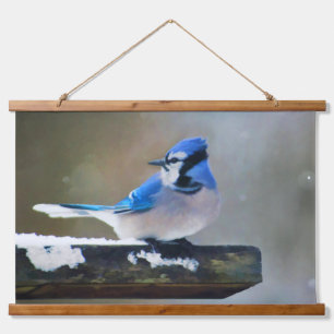 Tapiz Con Marco De Madera Pintura de Jay azul - Arte de pájaro original
