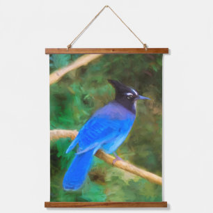 Tapiz Con Marco De Madera Pintura de Jay de Steller - Arte de pájaro salvaje