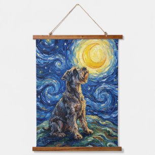 Tapiz Con Marco De Madera Pintura de la noche estrellada de Schnauzer