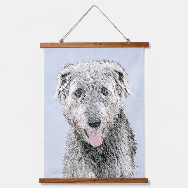 Tapiz Con Marco De Madera Pintura de lobo irlandesa - Arte de perro original (Anverso)