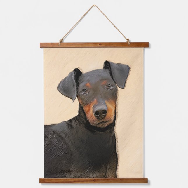 Tapiz Con Marco De Madera Pintura de Manchester Terrier Arte Animal Original (Anverso)