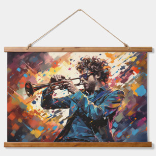 Tapiz Con Marco De Madera Pintura de música de jugador de trompeta resume de