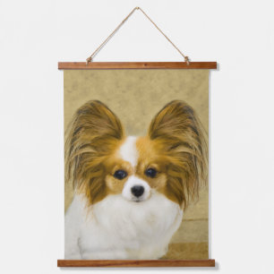 Tapiz Con Marco De Madera Pintura de Papillon (Hound Tri) - Arte original de