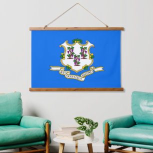 Tapiz Con Marco De Madera Pintura de pared con bandera de Connecticut, EE.UU