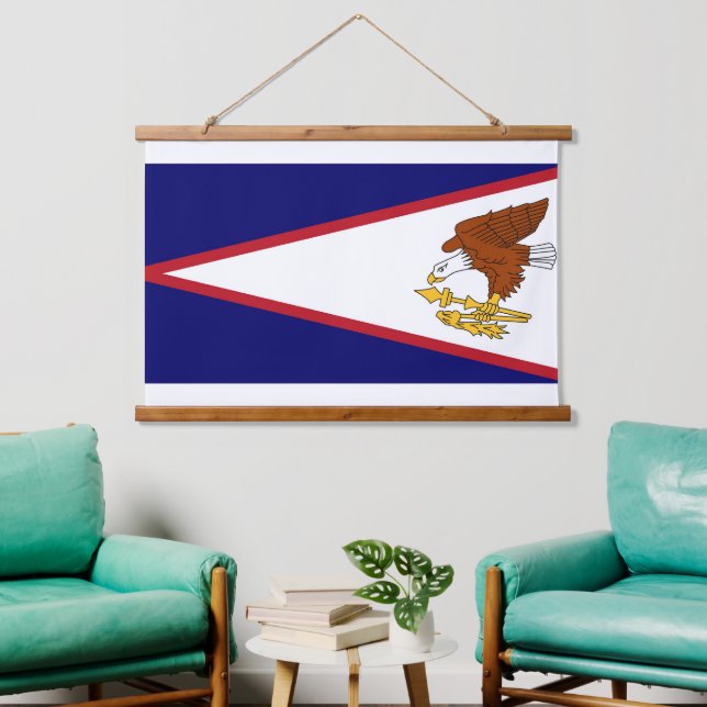 Tapiz Con Marco De Madera Pintura de pared con bandera de Samoa Americana, E (Sala de estar)