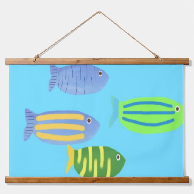 Tapiz Con Marco De Madera pintura de peces (Anverso )