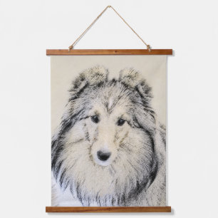 Tapiz Con Marco De Madera Pintura de perro pastelero de Shetland - Arte de p