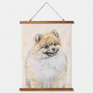Tapiz Con Marco De Madera Pintura de Pomerania (Naranja) - Arte de Perro Ori