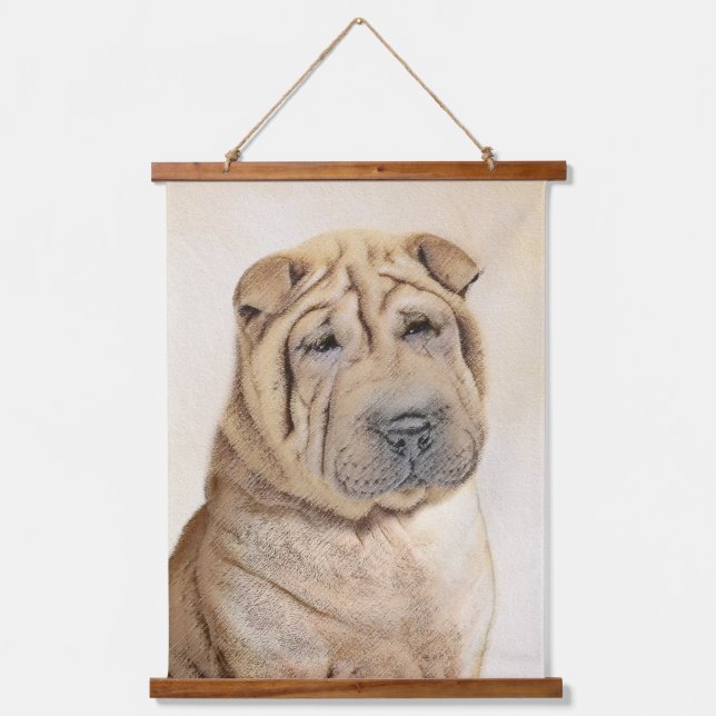 Tapiz Con Marco De Madera Pintura de Shar Pei - Arte Perro Original Cuto (Anverso)