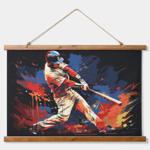 Tapiz Con Marco De Madera Pintura deportiva de acción de béisbol Resumen de