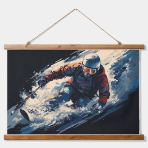 Tapiz Con Marco De Madera Pintura deportiva de Ski Action Resumen de decorac