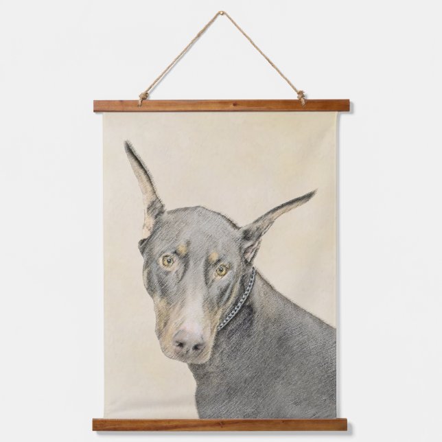 Tapiz Con Marco De Madera Pintura Doberman Pinscher - Original Dog Art (Anverso)