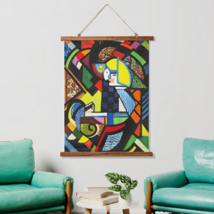 Tapiz Con Marco De Madera Pintura Modernista Geométrica Colorida Abstracta