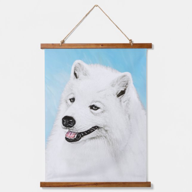 Tapiz Con Marco De Madera Pintura Samoyed - Arte Perro Original Cuto (Anverso)