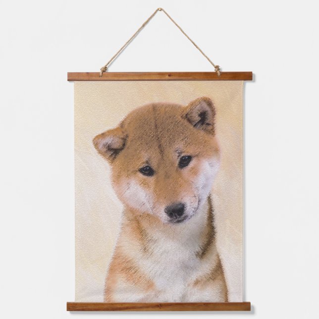 Tapiz Con Marco De Madera Pintura Shiba Inu (roja) - Arte Perro Original (Anverso)