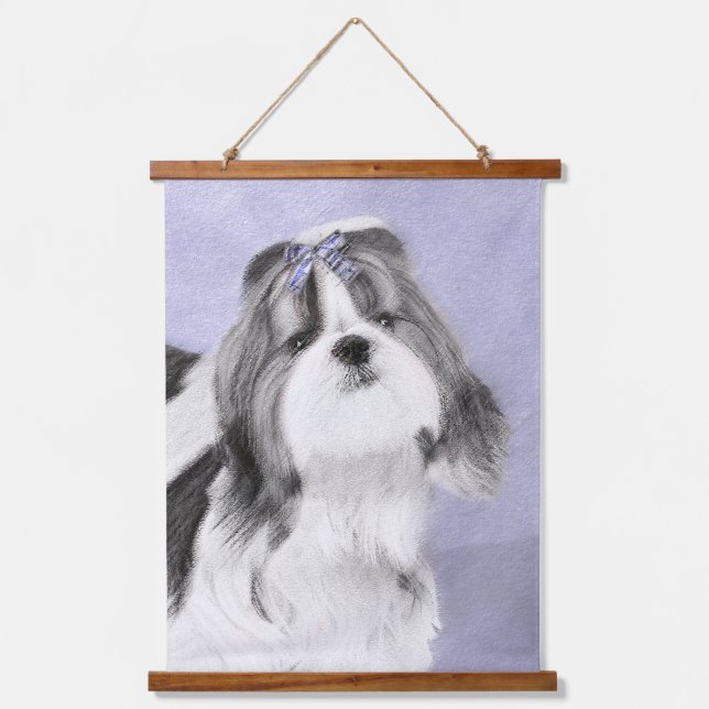 Tapiz Con Marco De Madera Pintura Shih Tzu - Arte Perro Original. (Anverso)
